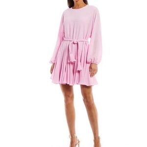 Gianni Bini Pale Pink Pleated Mini Dress with Braided Tie